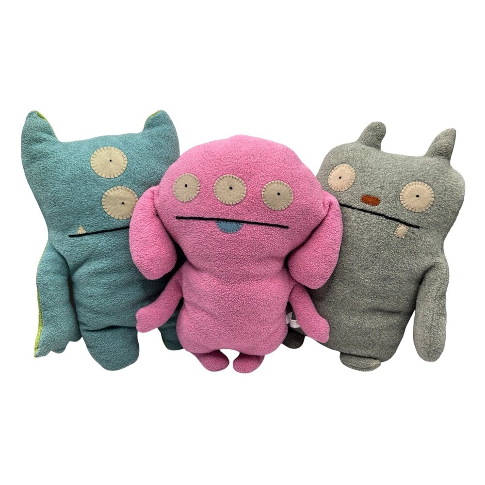 Vintage UglyDoll Plush Lot Of 3 Including Gray Jeero, 2003-2006 Stuffed 14"